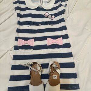 Hello Kitty White and blue Striped dress and white sandals